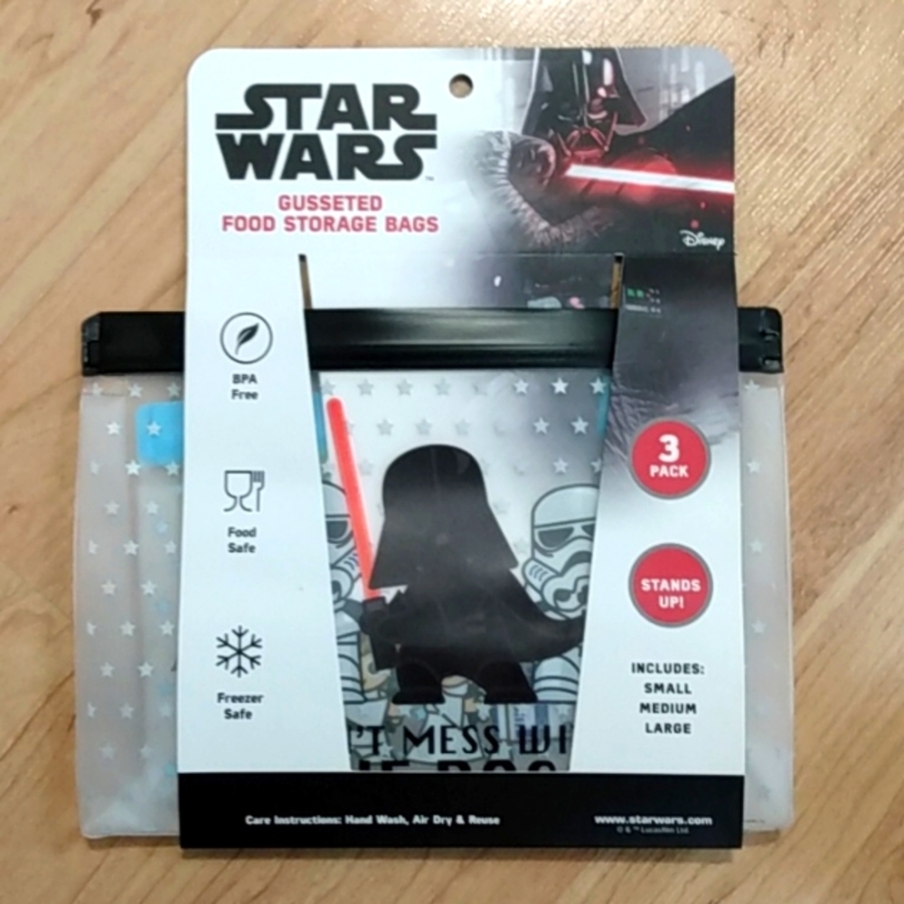 Star Wars Gusseted Food Storage Bags 3 Pack Kitchen Snack Sandwich